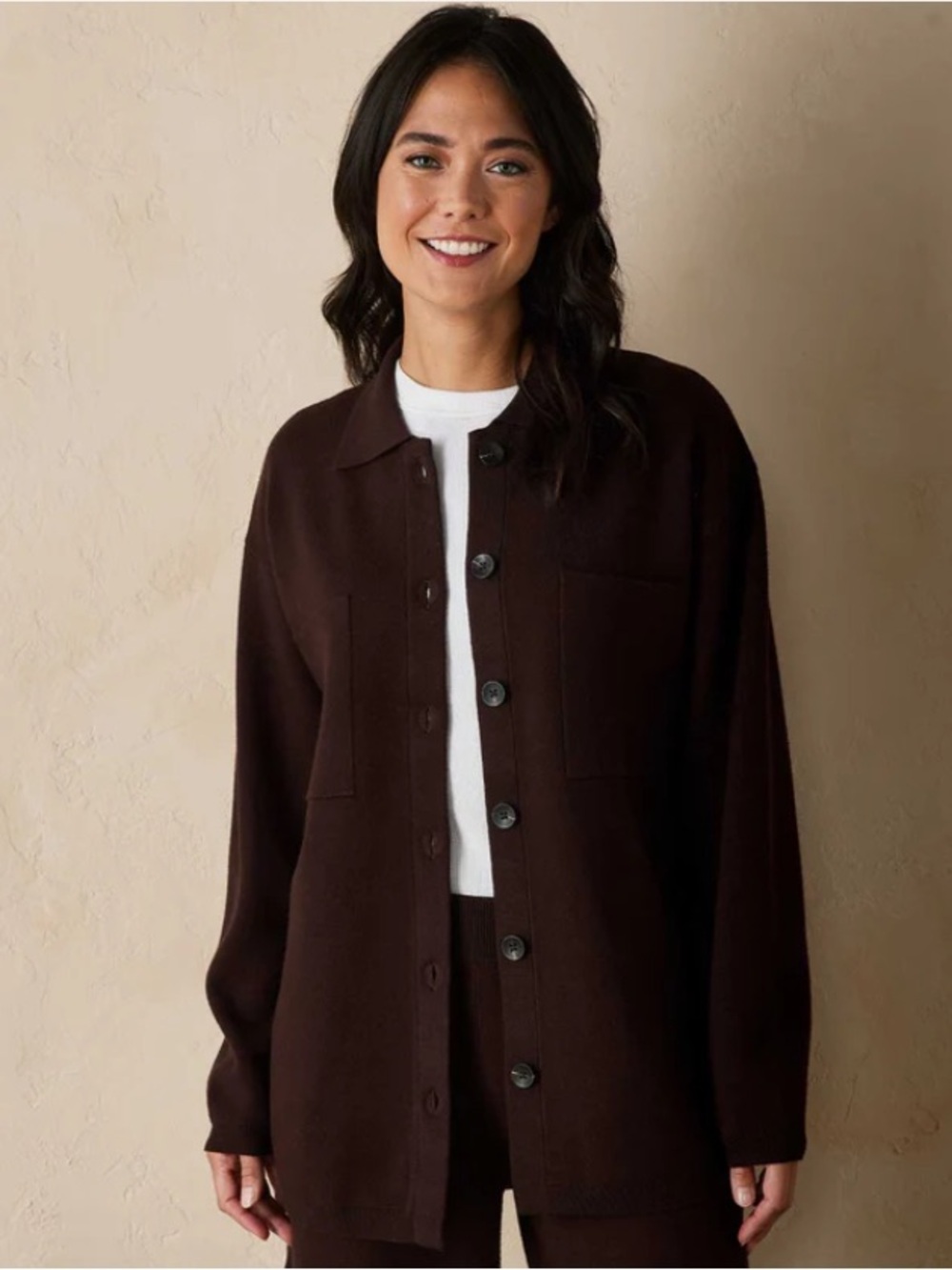The Normal Brand Taylor Sweater Shacket Chocolate Brown XS Dark Academia Chic